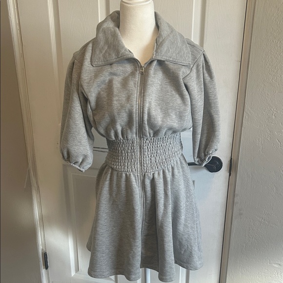 Anthropologie Daily Practice smocked waist Gray sweater dress Puff Sleeves - Picture 6 of 7